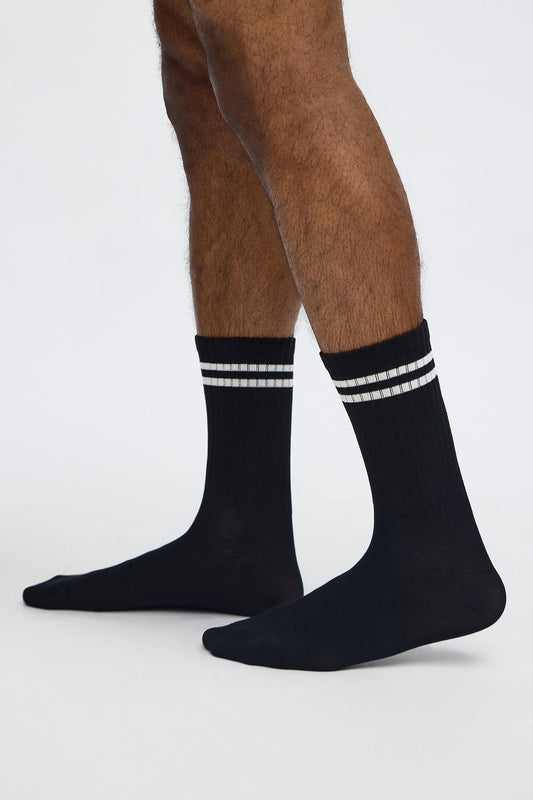 Classic Striped Crew Length Socks - Black