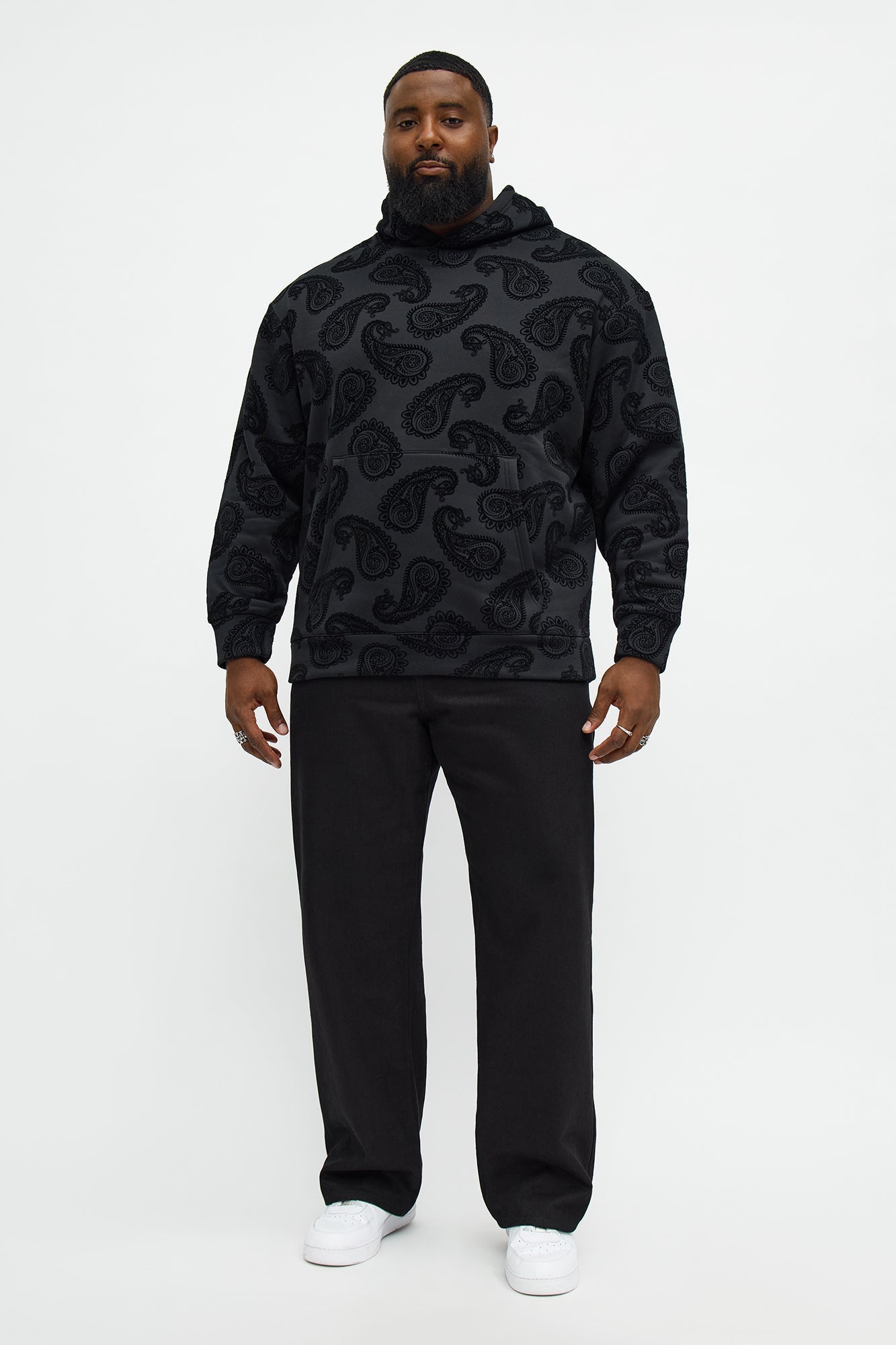 Paisley Flock Hoodie - Black
