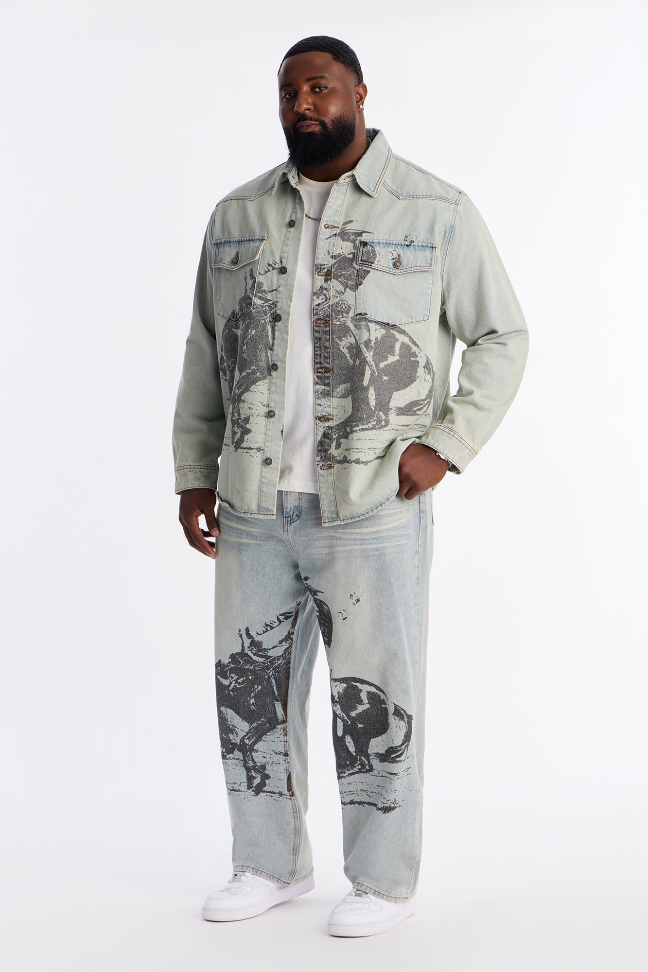 Relaxed Cowboy Hit Denim Button Up Shirt - Vintage Blue Wash