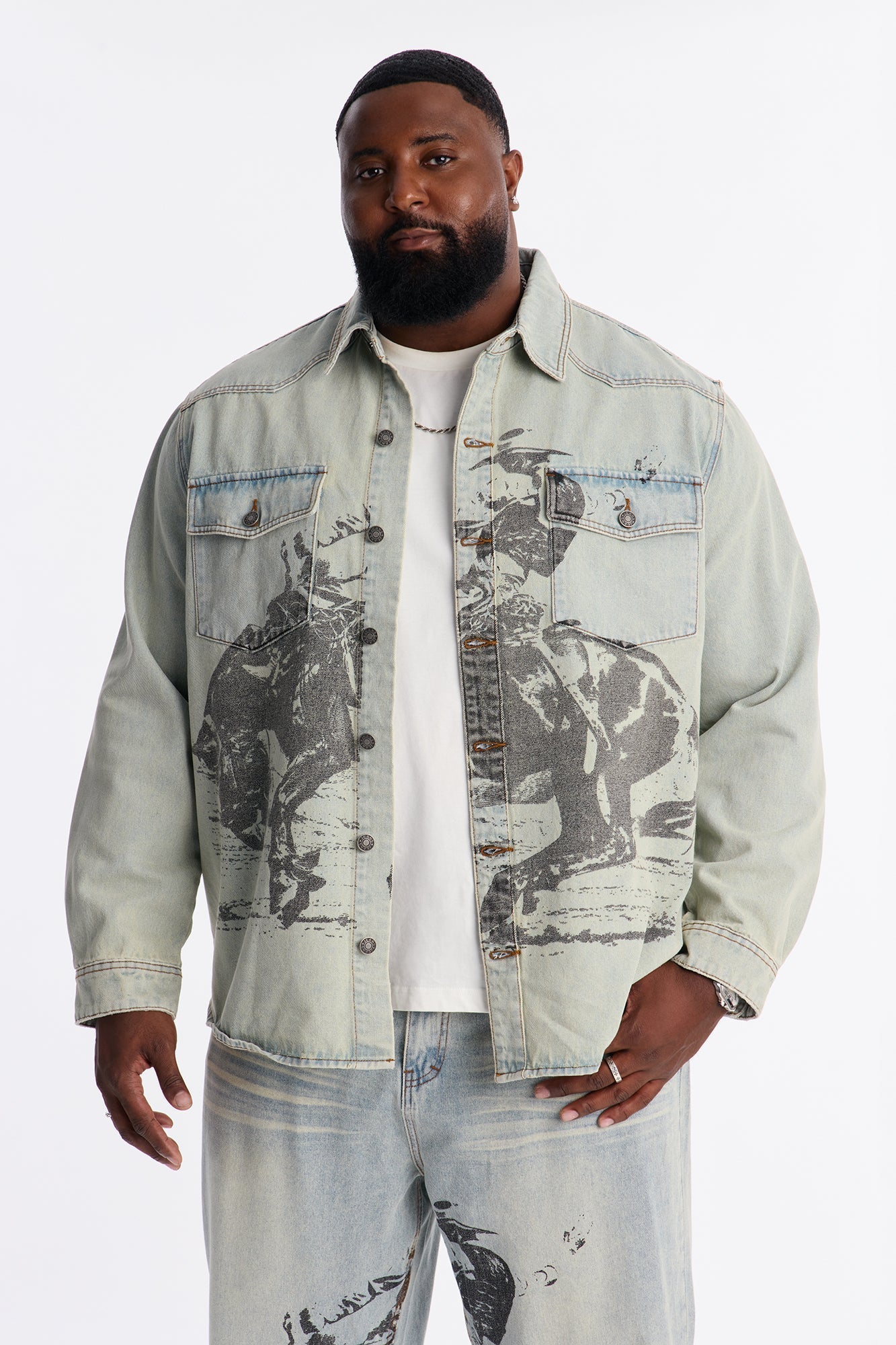 Relaxed Cowboy Hit Denim Button Up Shirt - Vintage Blue Wash