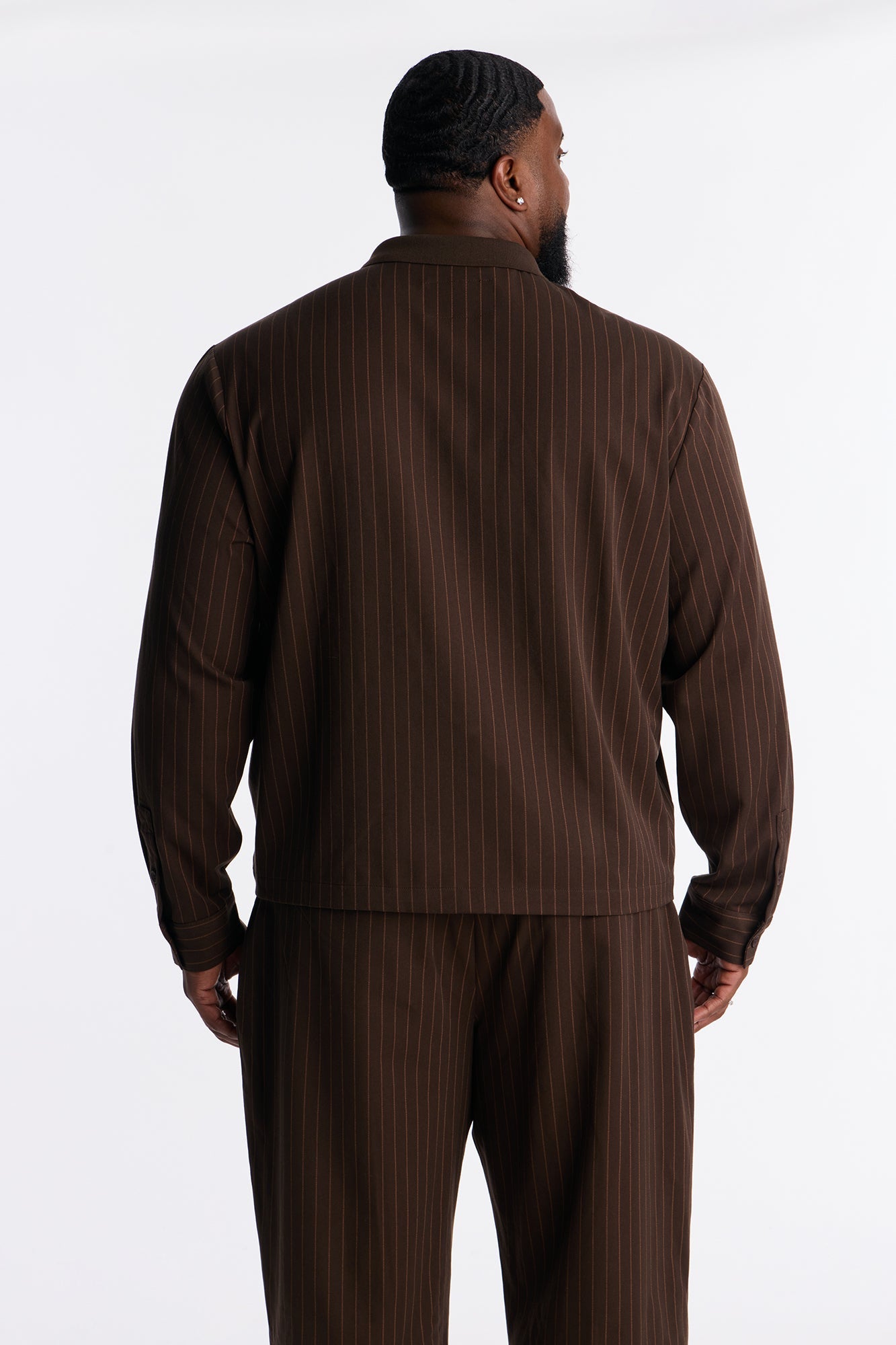 Straight Striped Elevated Shirt Jacket - Brown