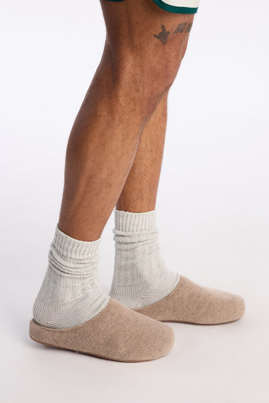 Brushed Texture Slip On Mule - Beige