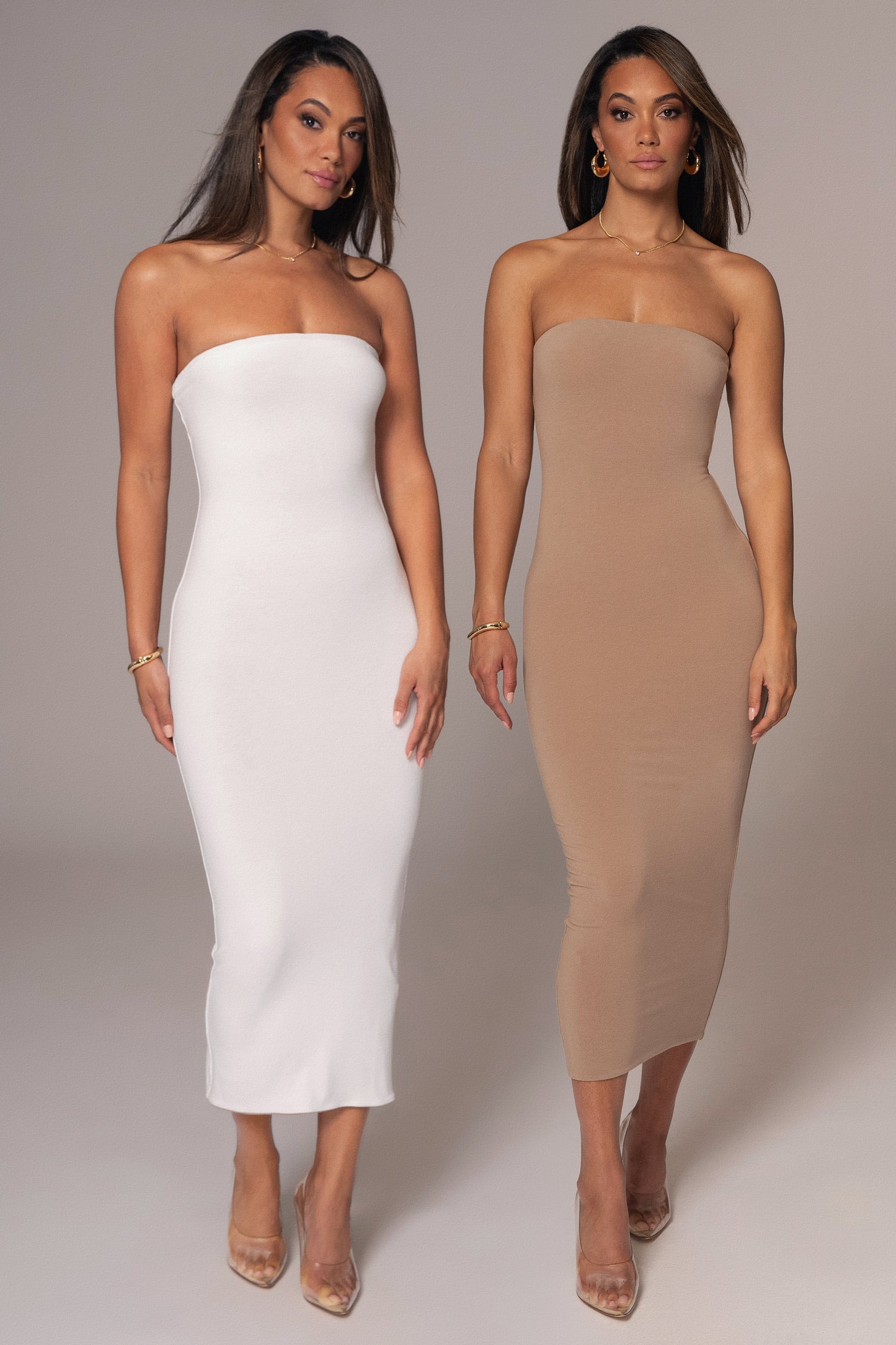 Beige/Ivory Shelley Reversible Maxi Dress JLUXLABEL