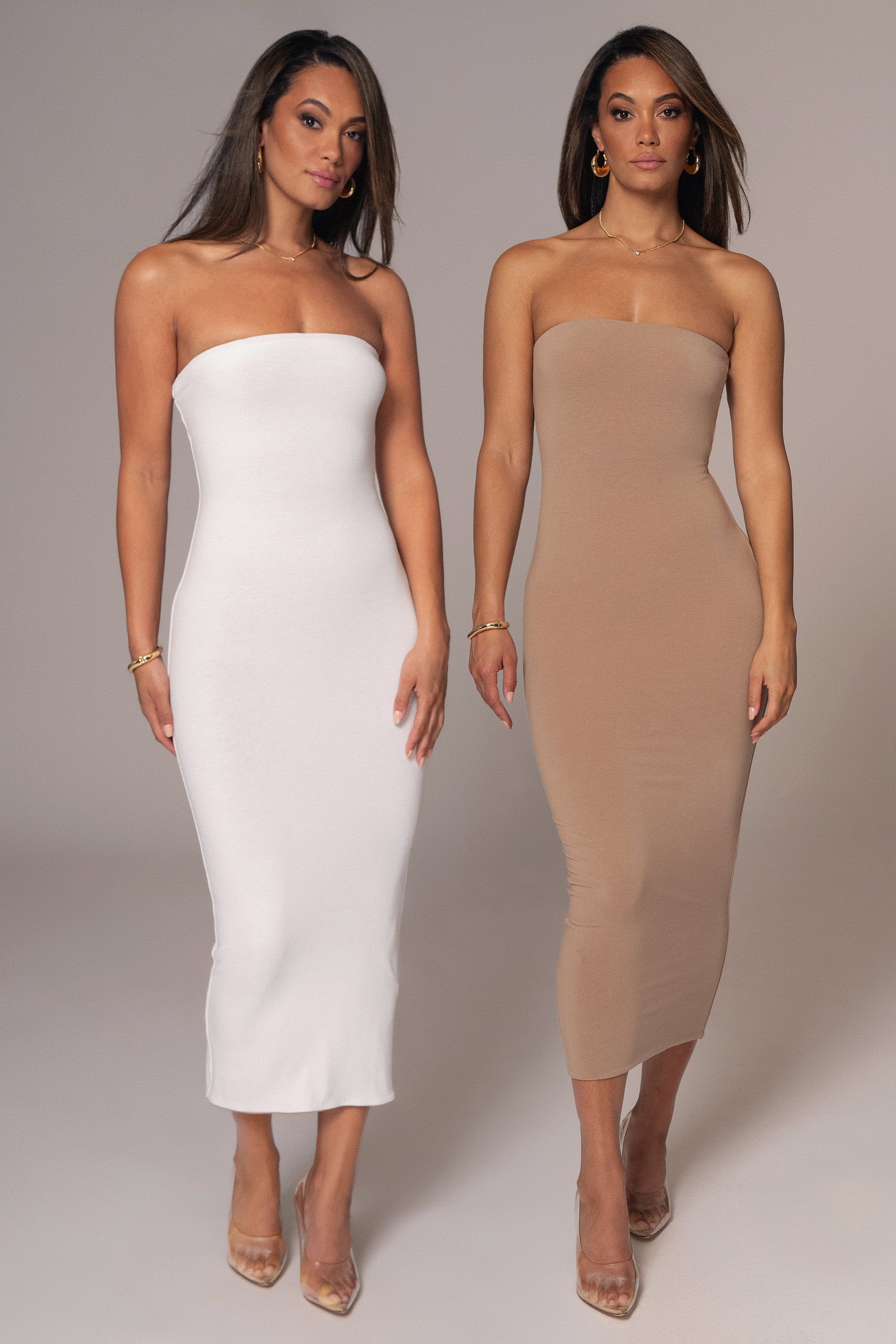Beige/Ivory Shelley Reversible Maxi Dress JLUXLABEL