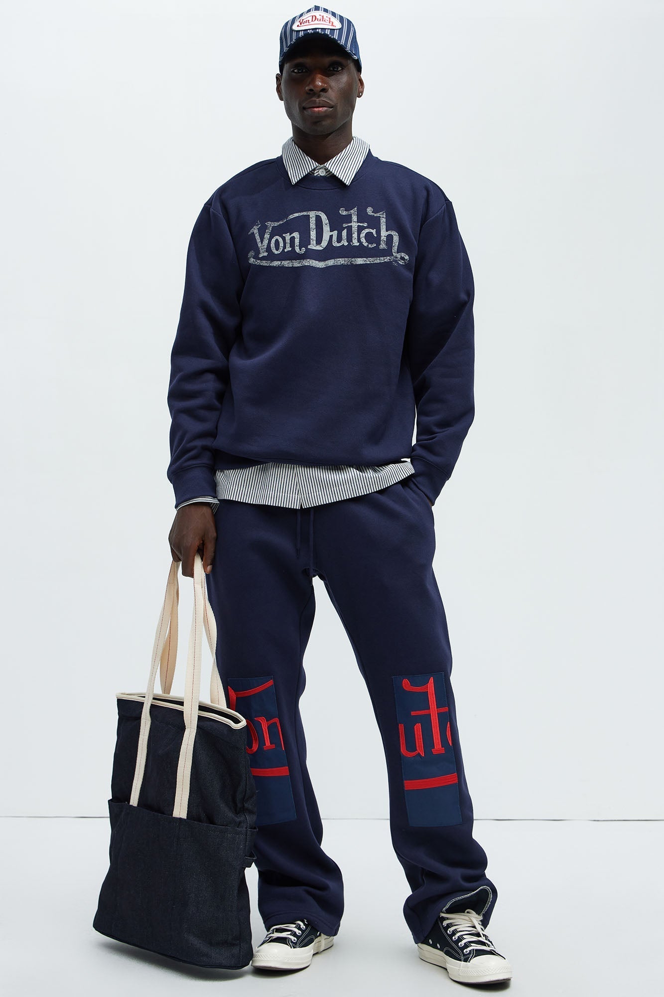 Von Dutch Split Flared Sweatpants - Navy
