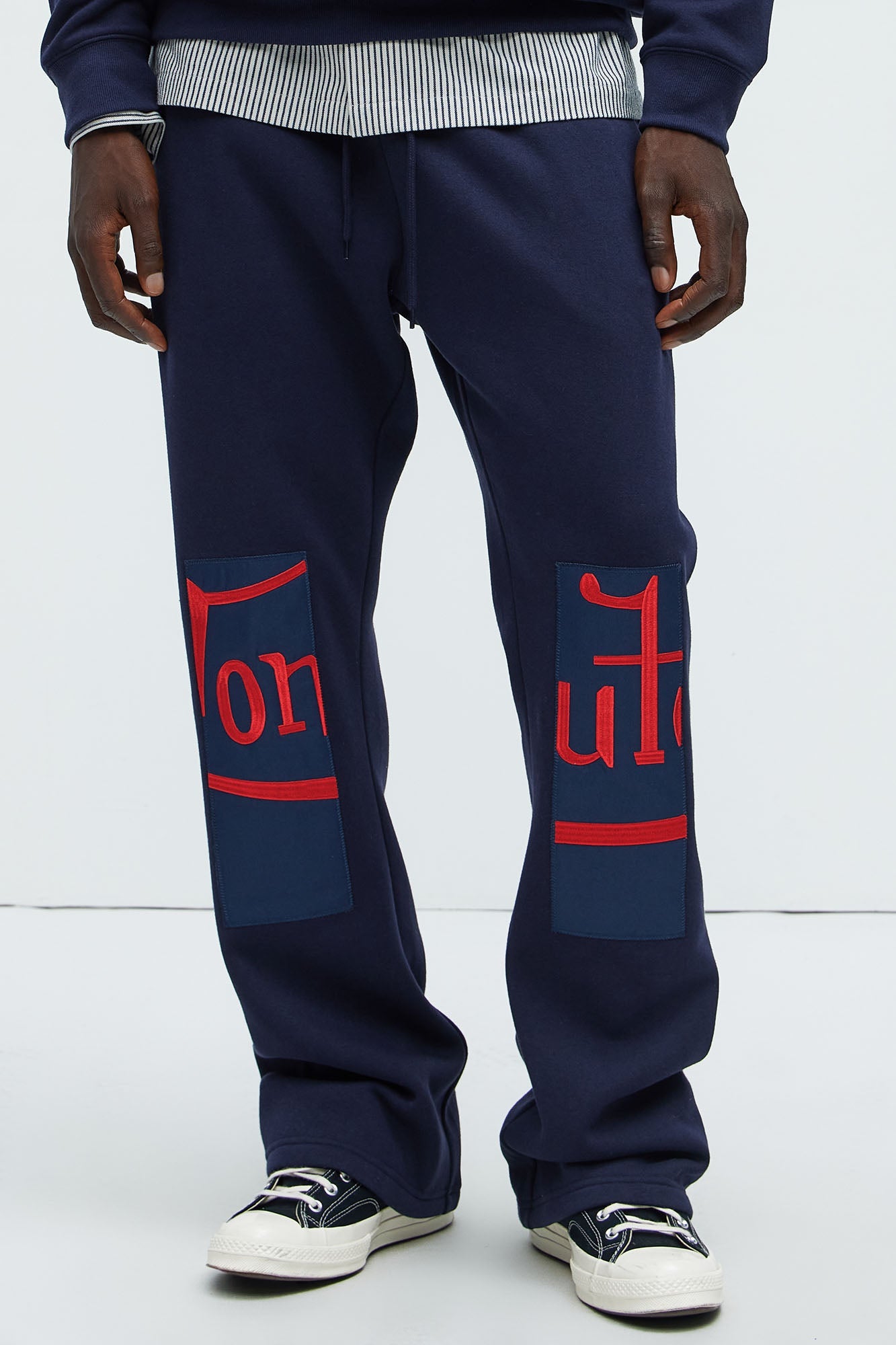 Von Dutch Split Flared Sweatpants - Navy