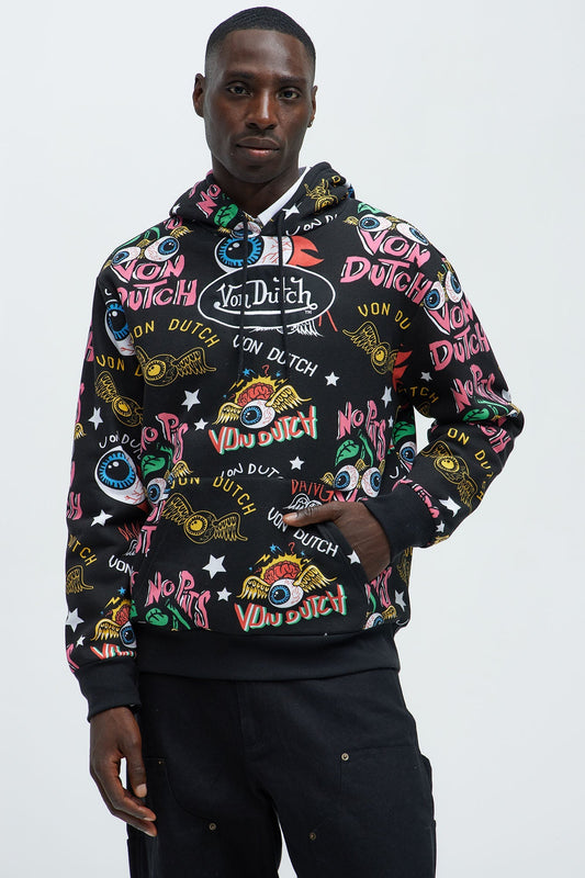 Von Dutch All Over Print Hoodie - Black