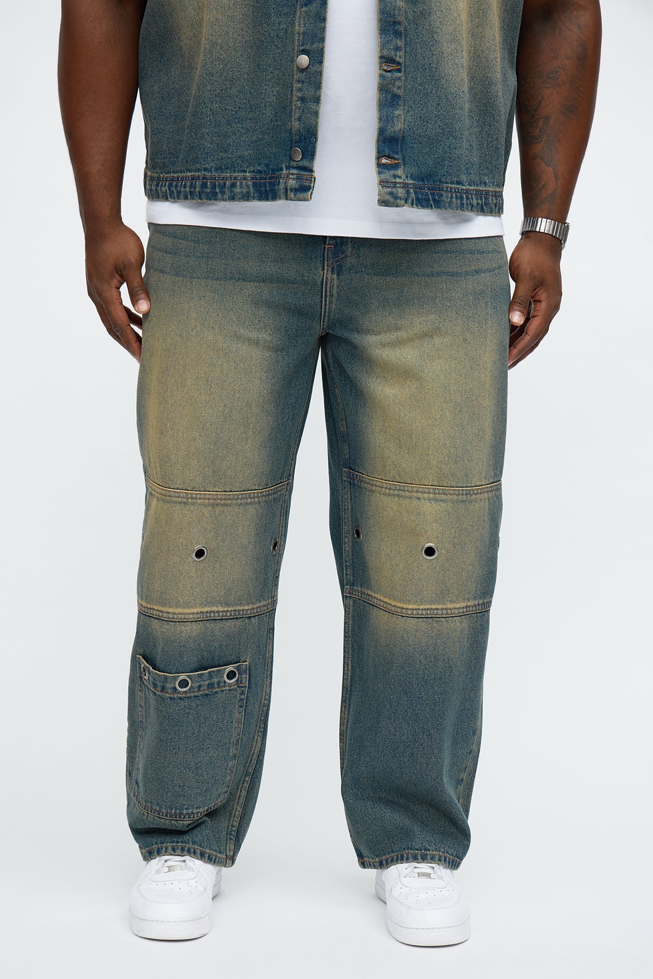 Baggy Eyelet Jean - Vintage Blue Wash