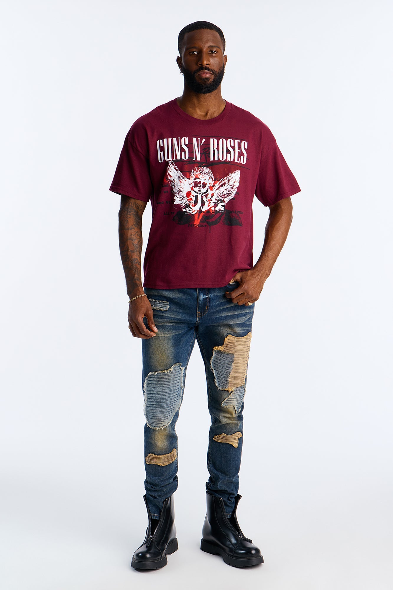 Guns N Roses Patience Oversized Short Sleeve Tee - Burgundy