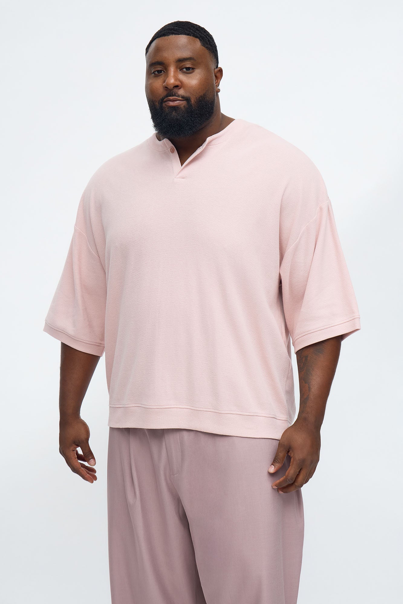 Relaxed Fit Classic Henley - Mauve