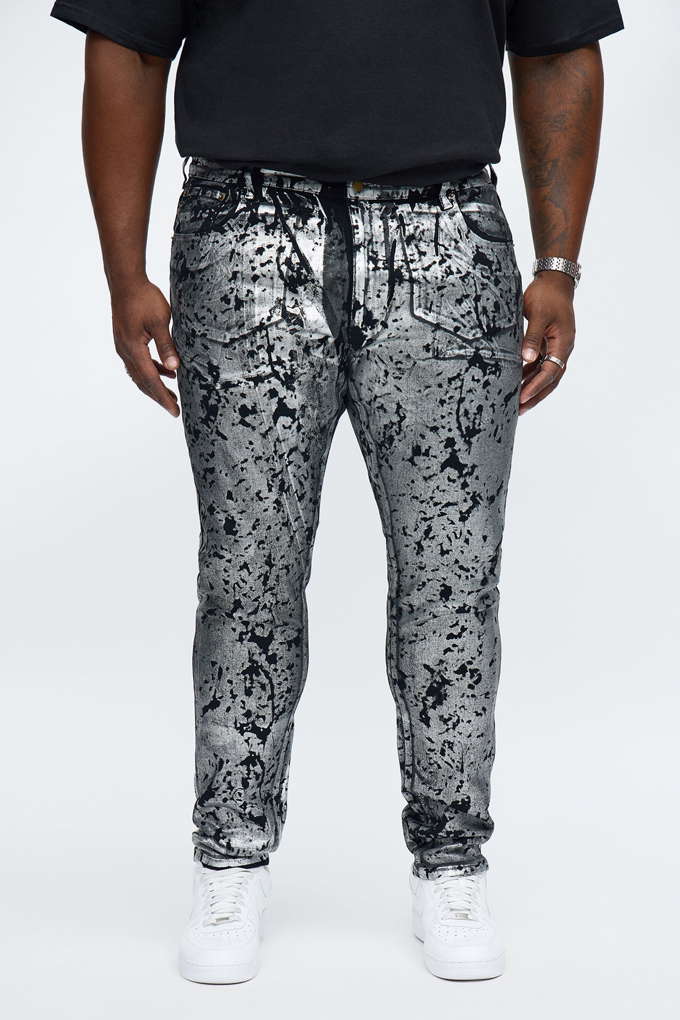 Stacked Skinny Chrome Dripped Jean - Black/combo
