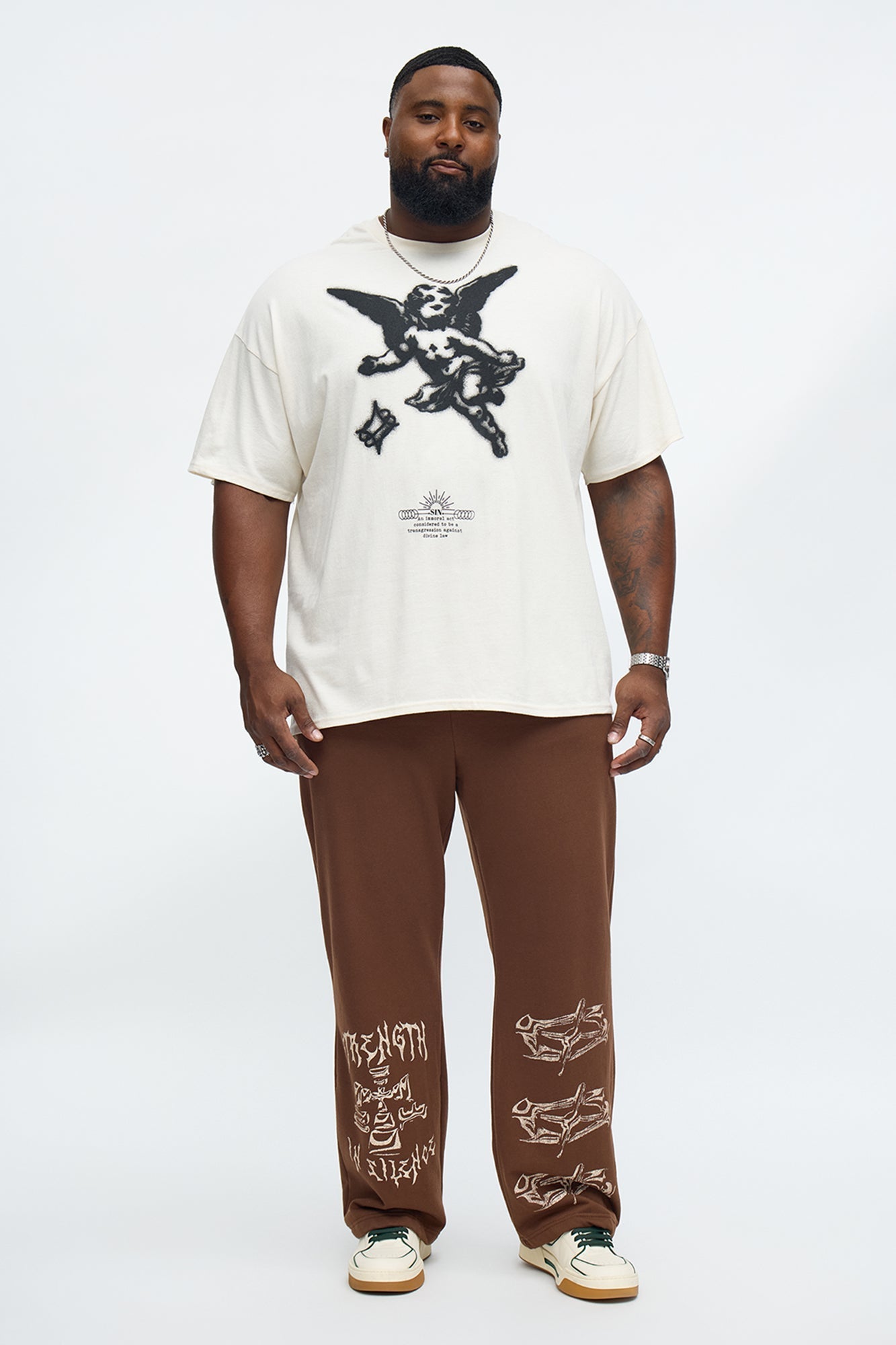 Angelic Stencil Oversized Short Sleeve Tee - Natural