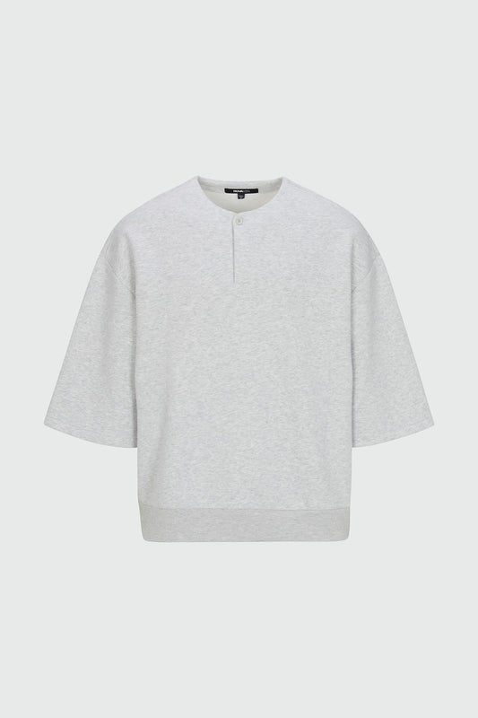410 Relaxed Short Sleeve Henley Sweatshirt - Heather Grey