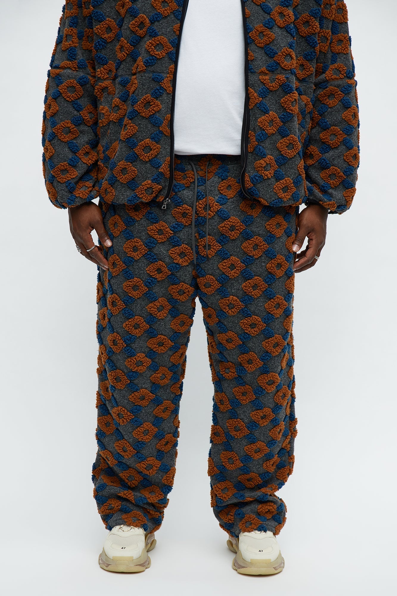 Straight Floral Sherpa Pant - Grey