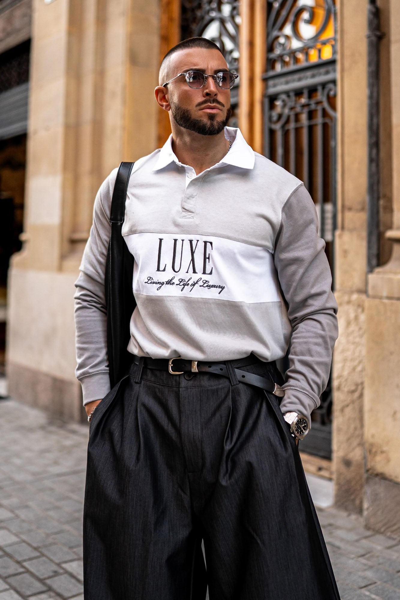 Luxe Long Sleeve Polo - Grey