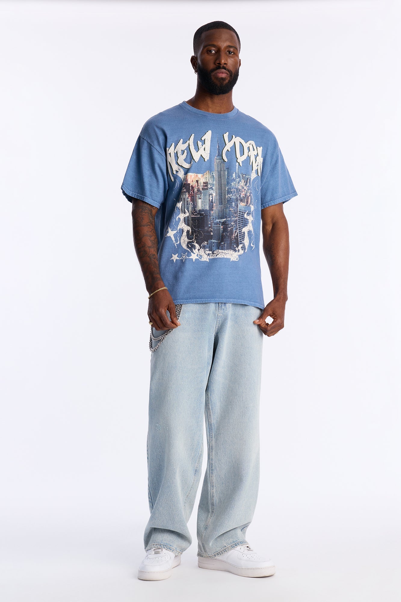 New York Skyscrapers Oversized Short Sleeve Tee - Indigo