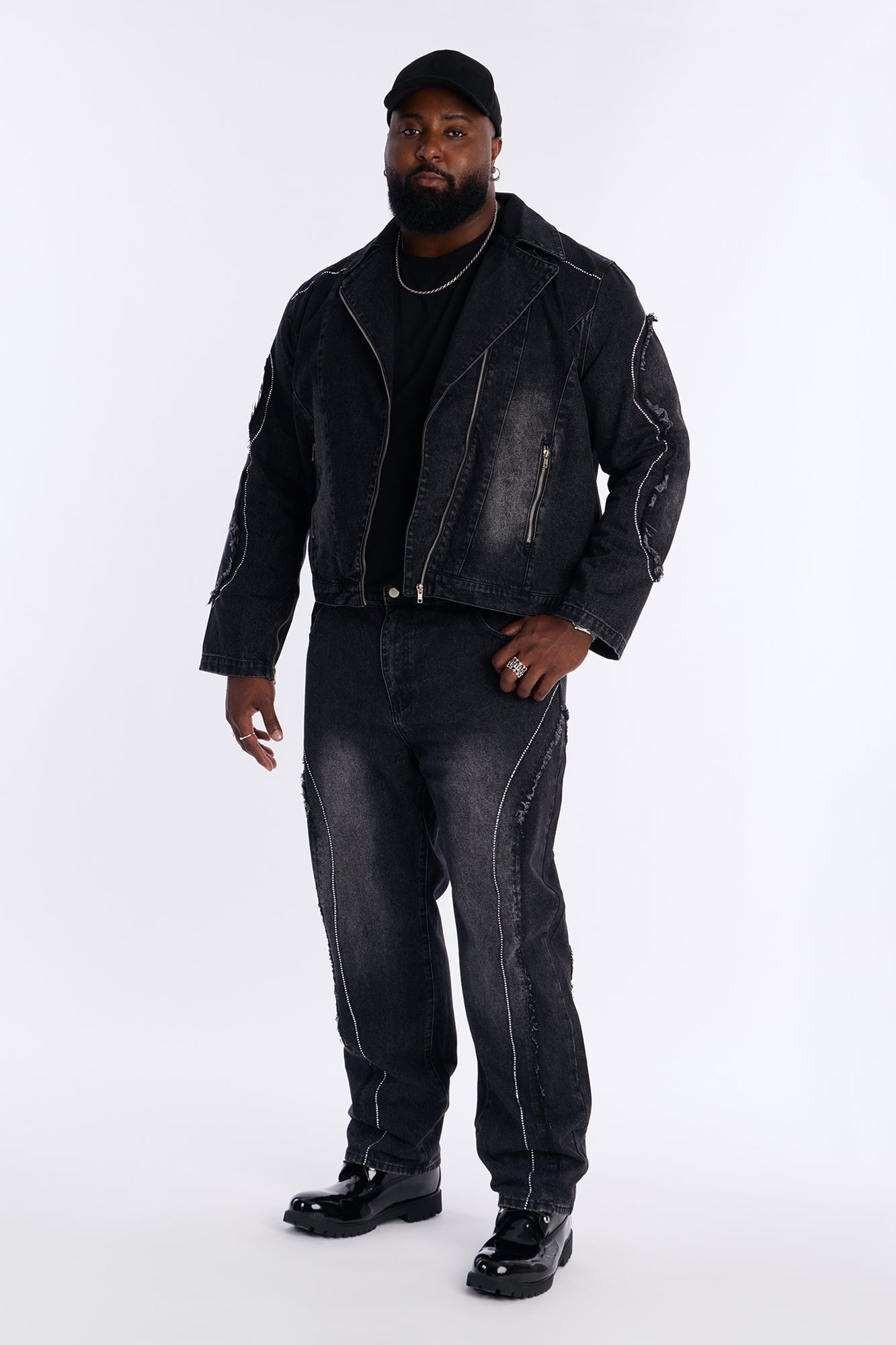 Moto Been Down Jeweled Denim Jacket - Black Wash