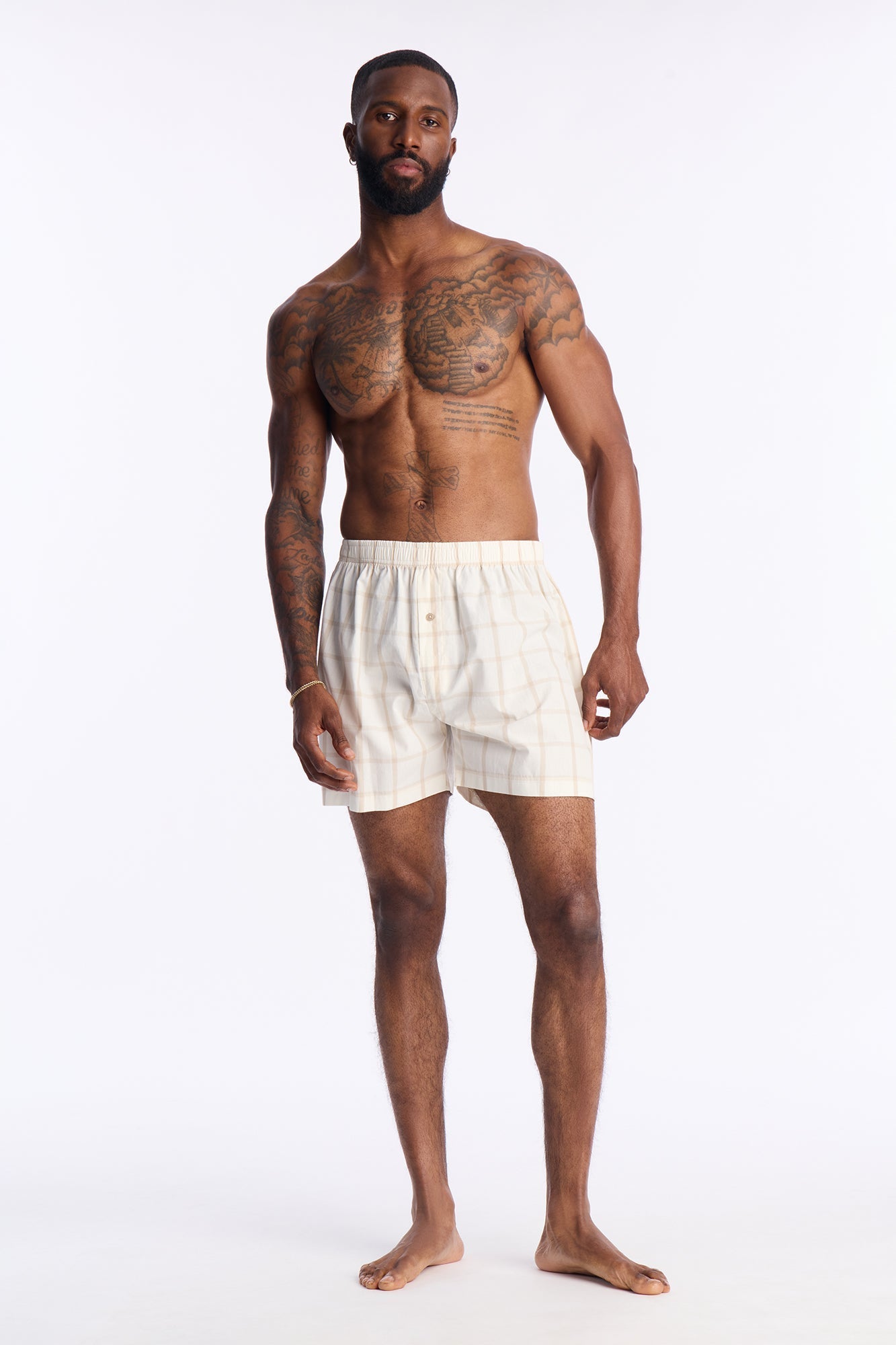 Subtle Plaid Cotton Boxer - Beige