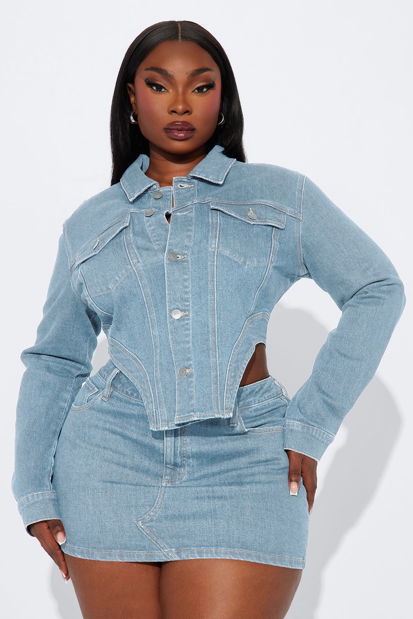 Break Free Denim Skirt Set - Light Wash NEWFASHIONEDGE