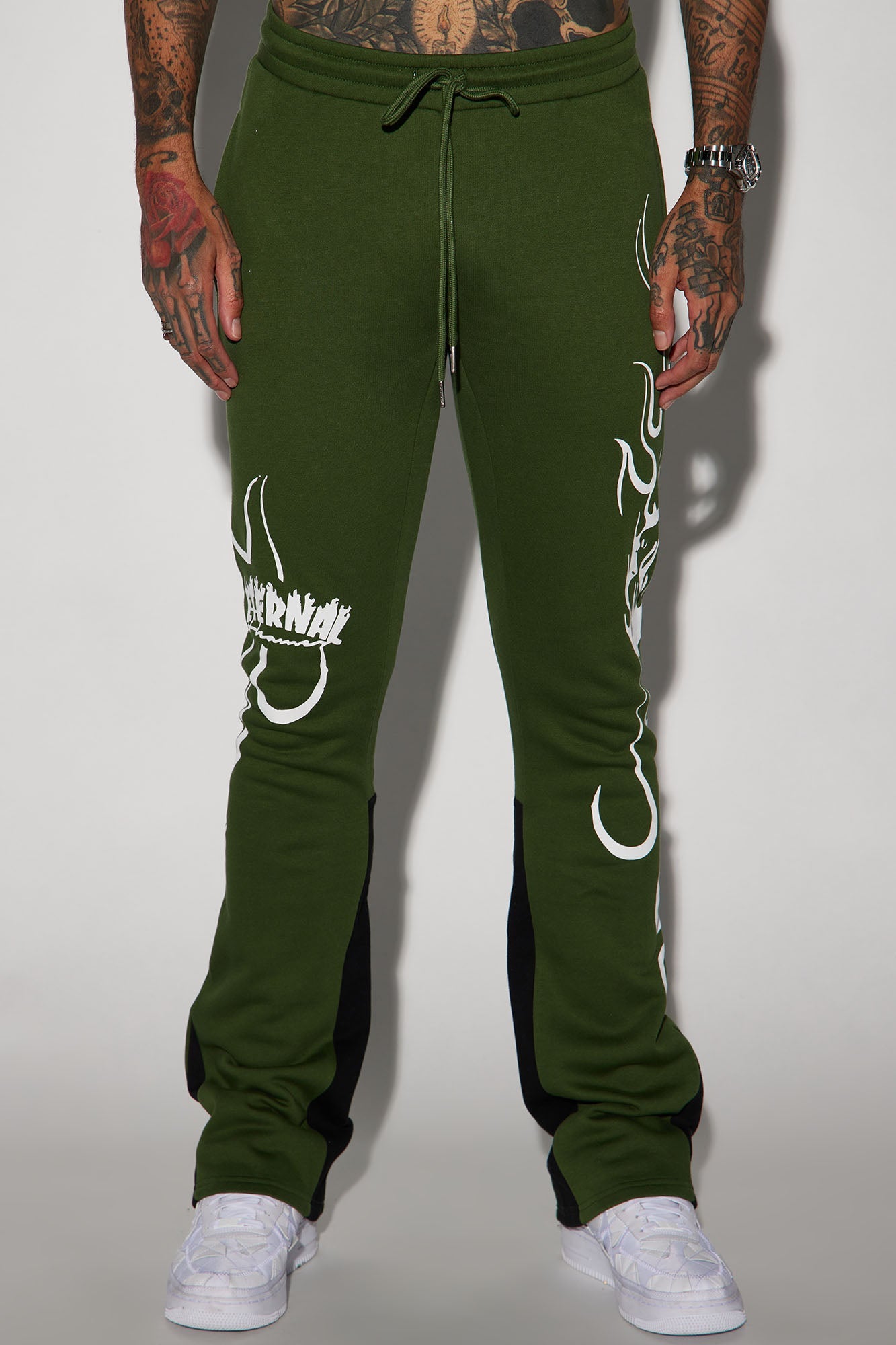 Eternal Flame Flared Sweatpants - Olive