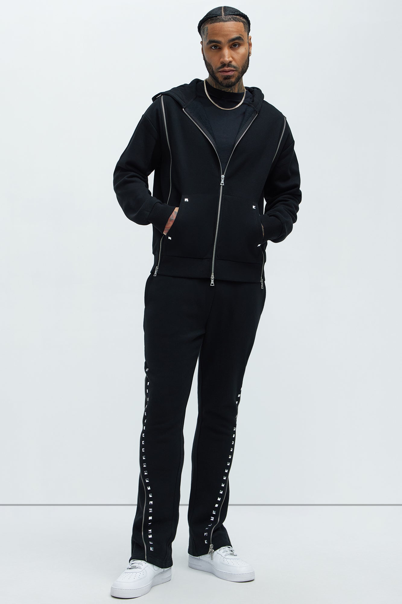 Tyson Sleaze Studded Skinny Flare Sweatpants - Black