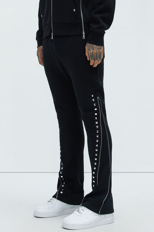 Tyson Sleaze Studded Skinny Flare Sweatpants - Black