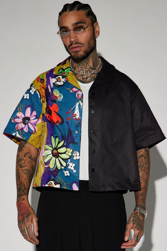 Volos Split Cropped Shirt - Navy/Multi
