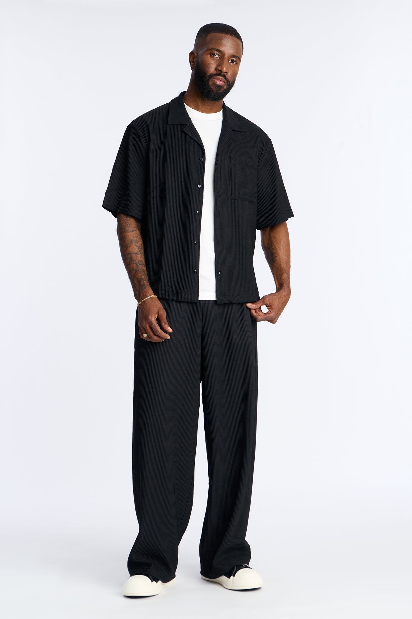 Show Up Short Sleeve Cuban Shirt - Black