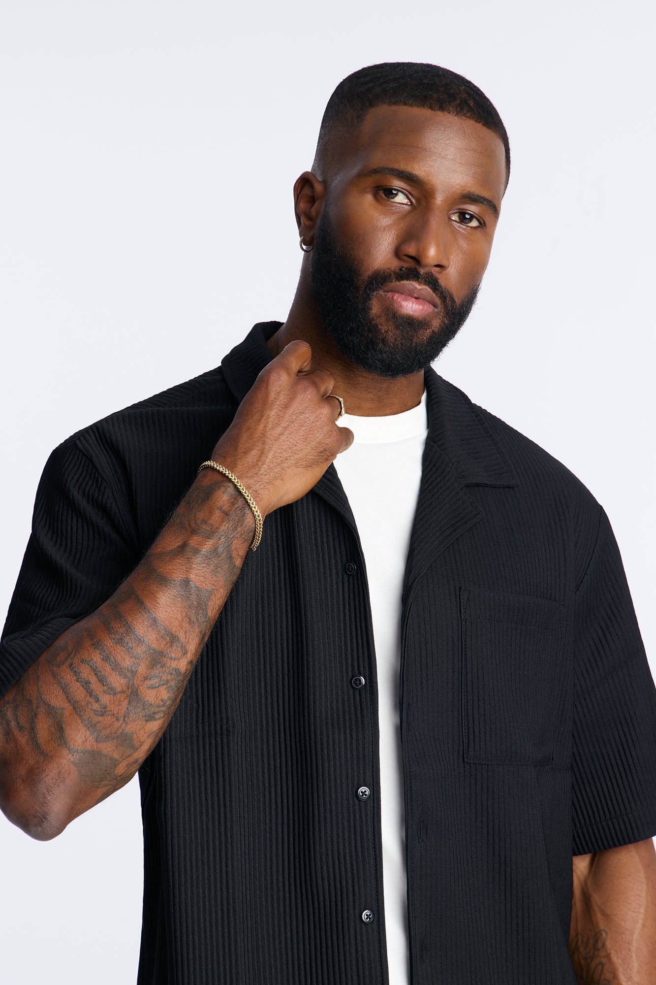 Show Up Short Sleeve Cuban Shirt - Black