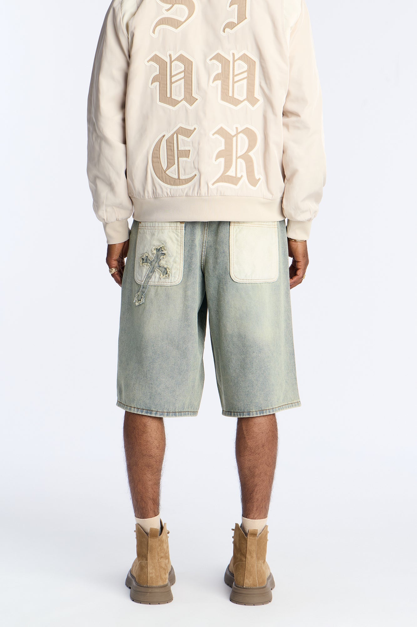 Baggy Love Cross Jeweled Denim Short - Vintage Wash