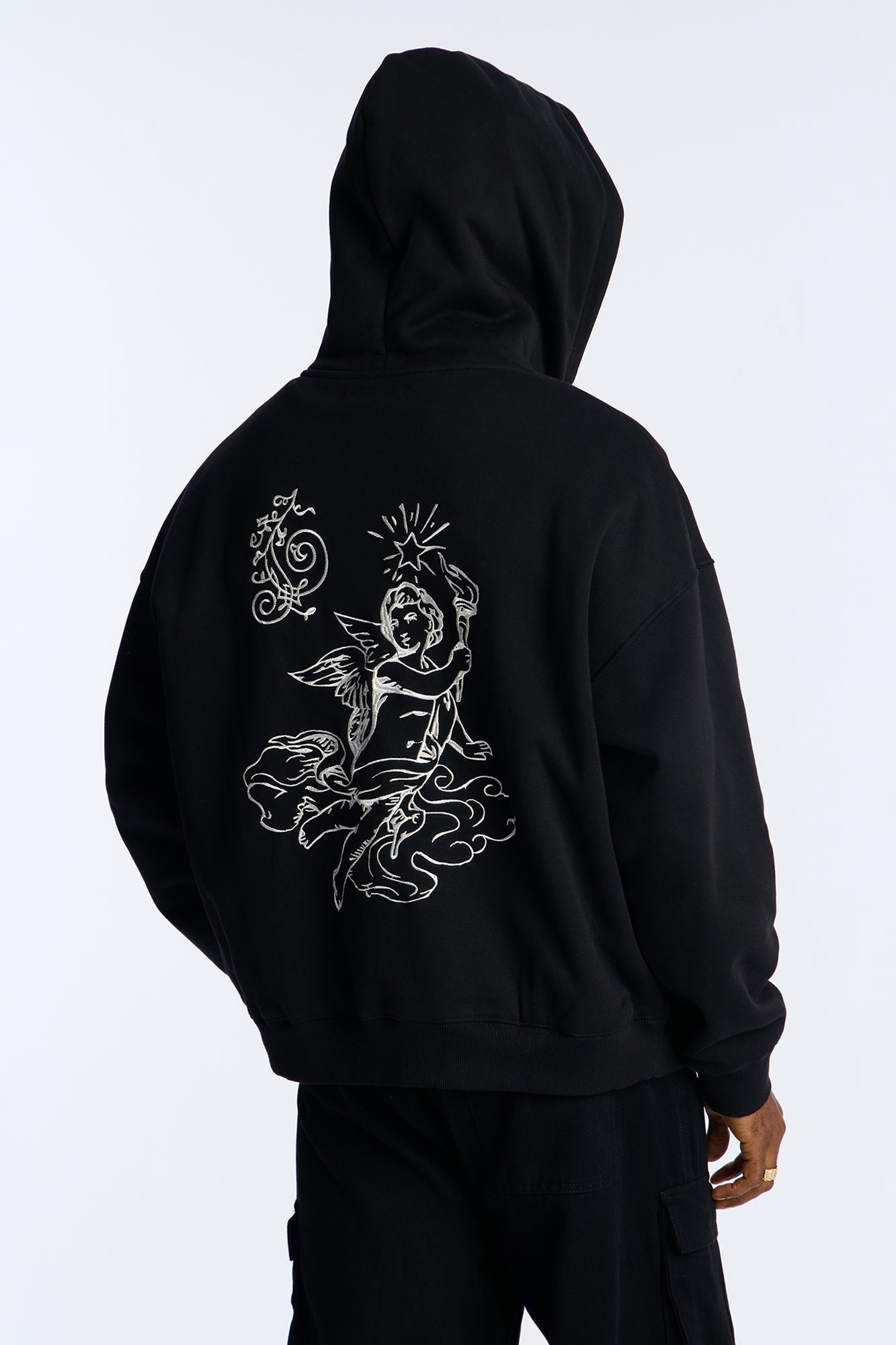 Angelic Tunes Oversized Heavyweight Zip Up Hoodie - Black