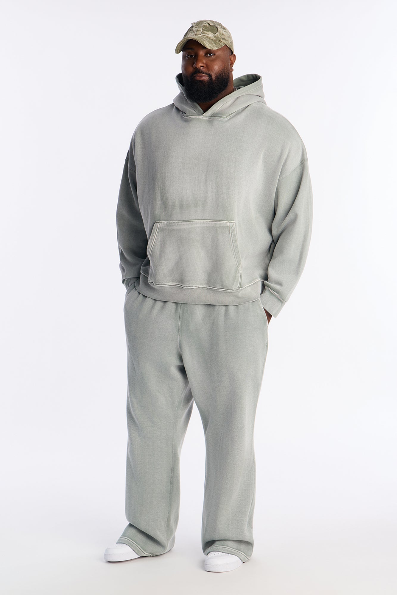 Acid Wash Heavyweight Slim Flare Sweatpants - Sage