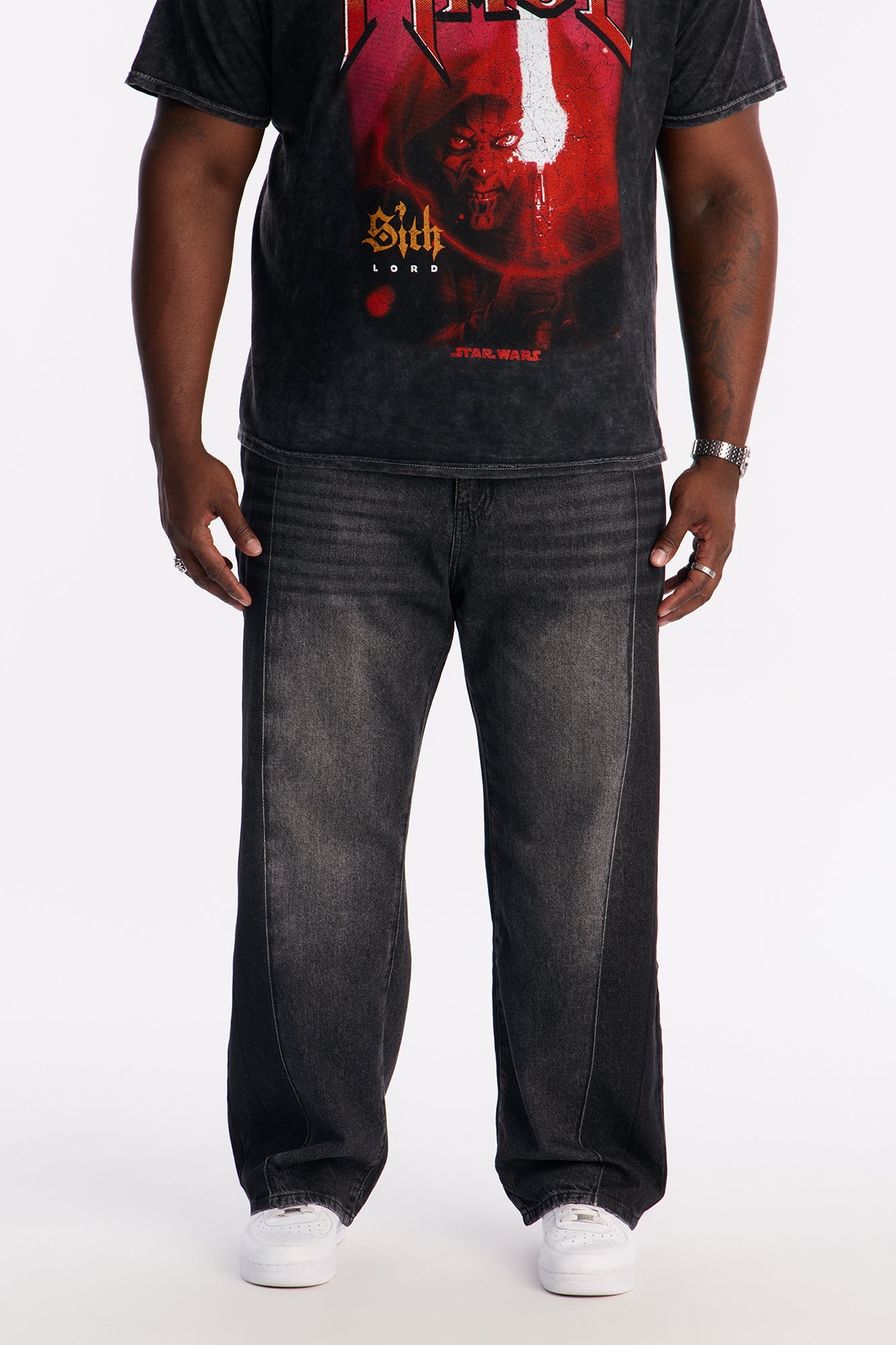 Baggy Faux Pleat Jean - Black Wash