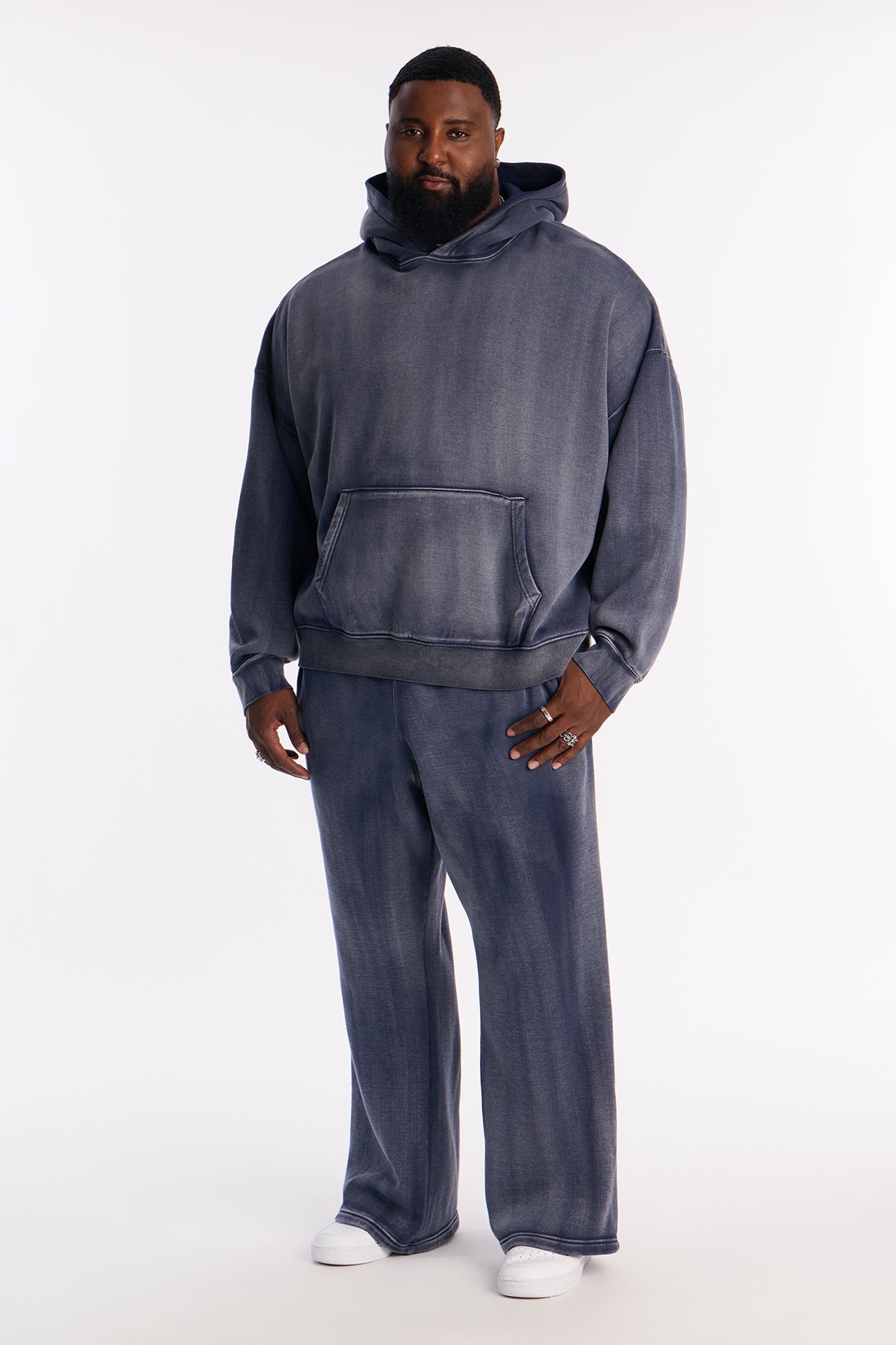 Acid Wash Oversized Heavyweight Hoodie - Navy
