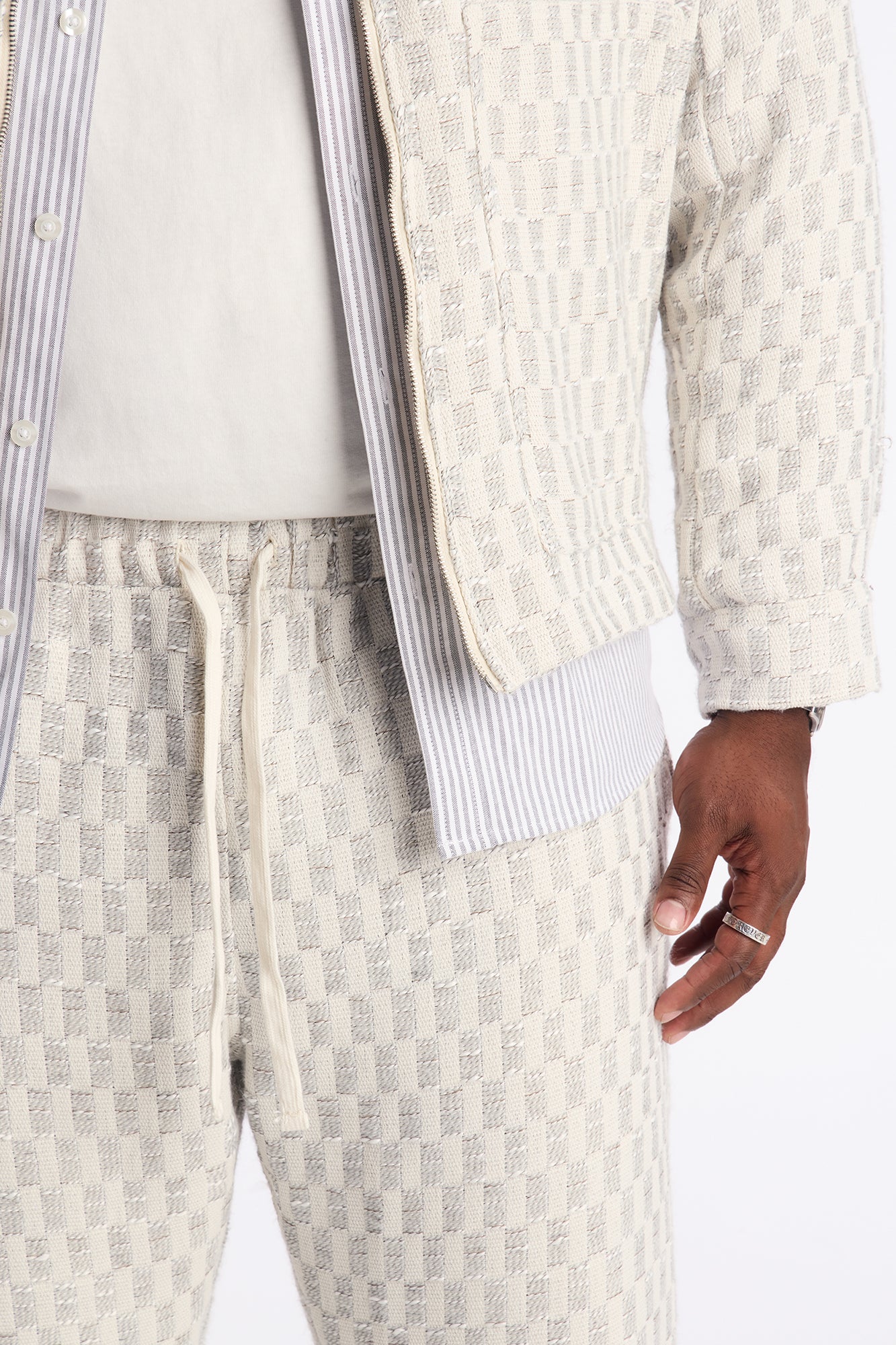Slim Slit Flare Checker Pant - Cream