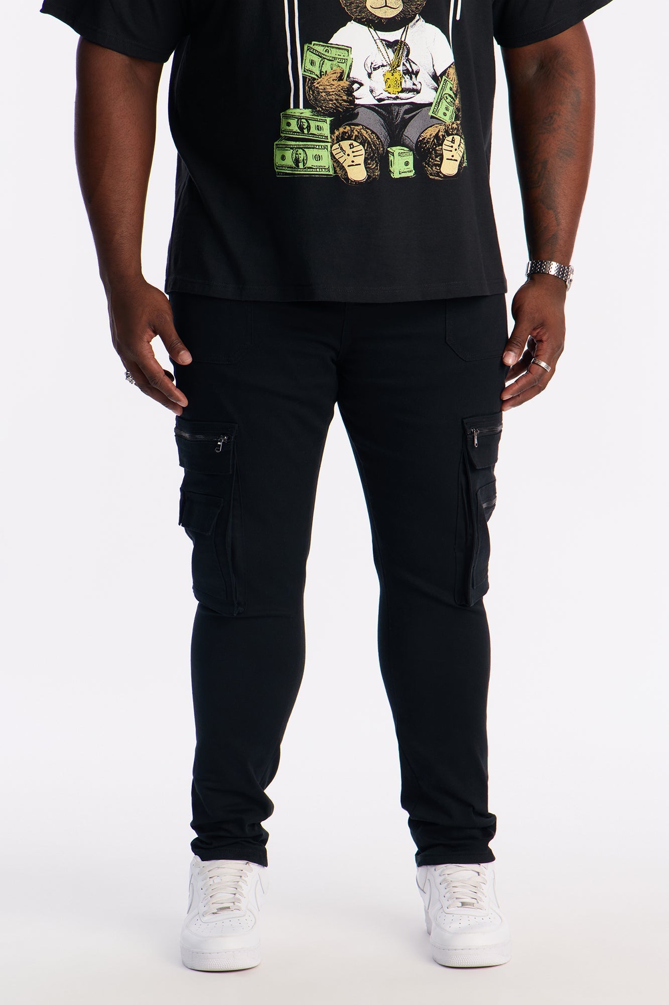 Stacked Skinny Take A Stroll Cargo Zipper Jean - Black