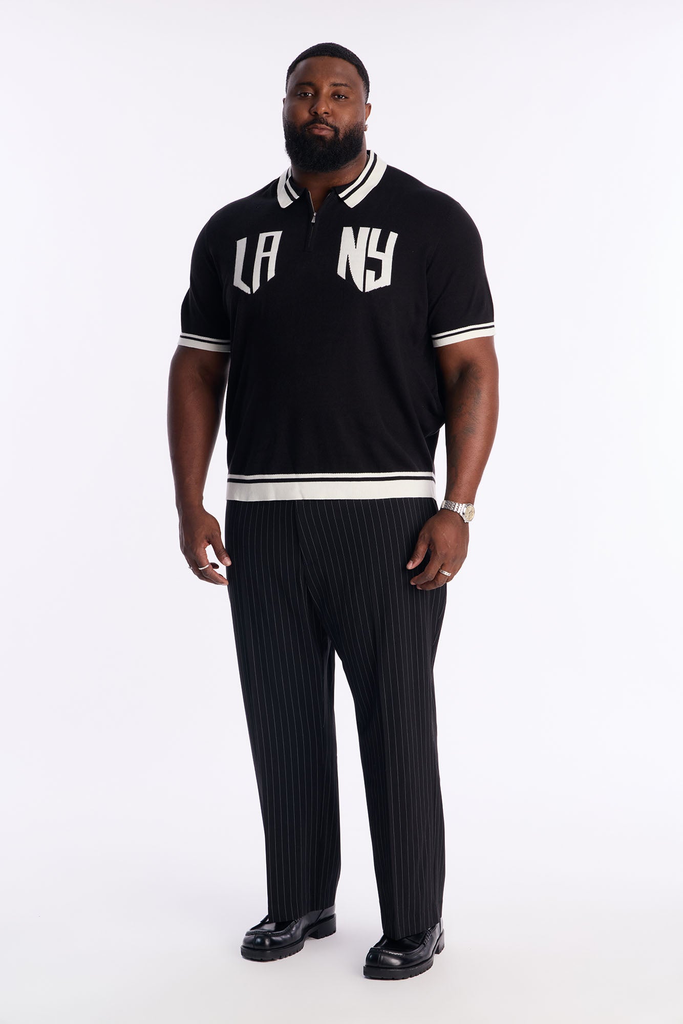 Straight Harlow Pinstripe Drawstring Pant - Black