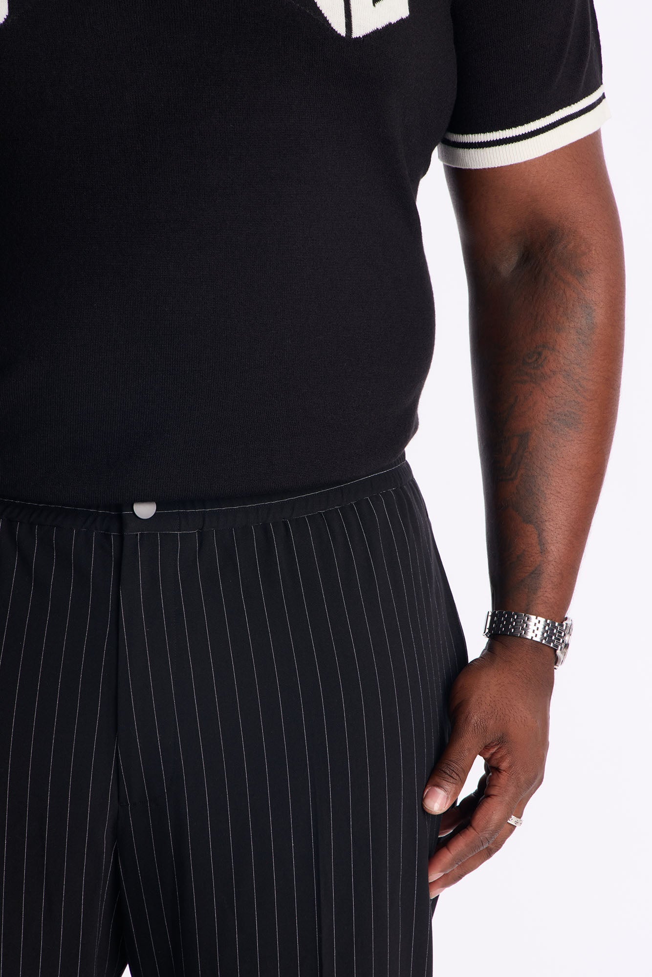 Straight Harlow Pinstripe Drawstring Pant - Black