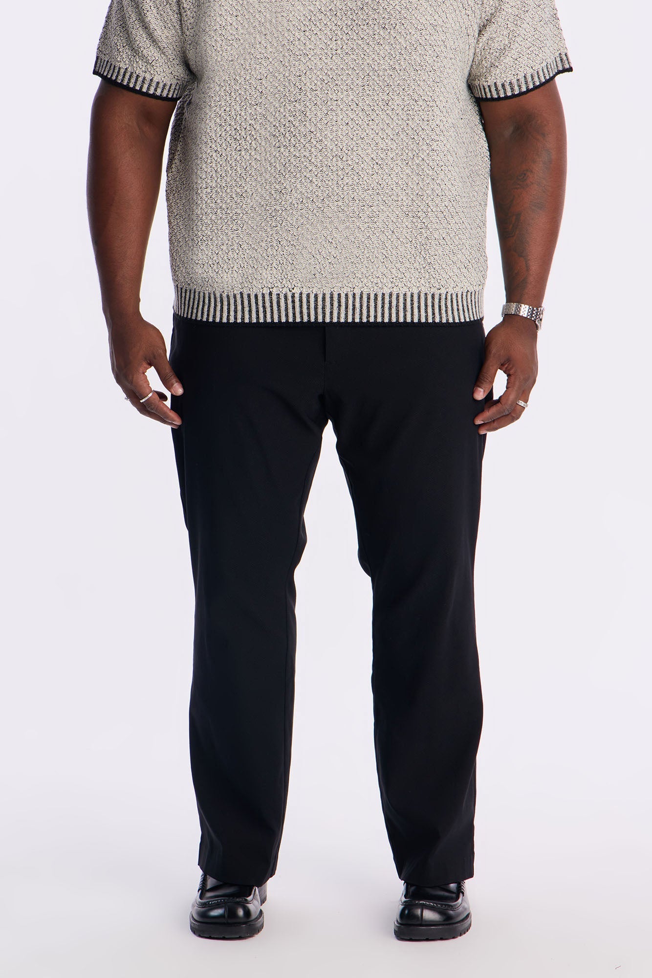Slim Modern Gabardine Slit Flared Trouser - Black