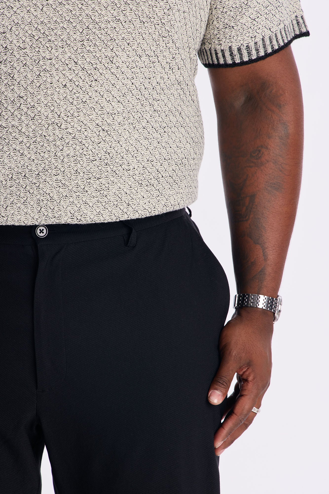 Slim Modern Gabardine Slit Flared Trouser - Black