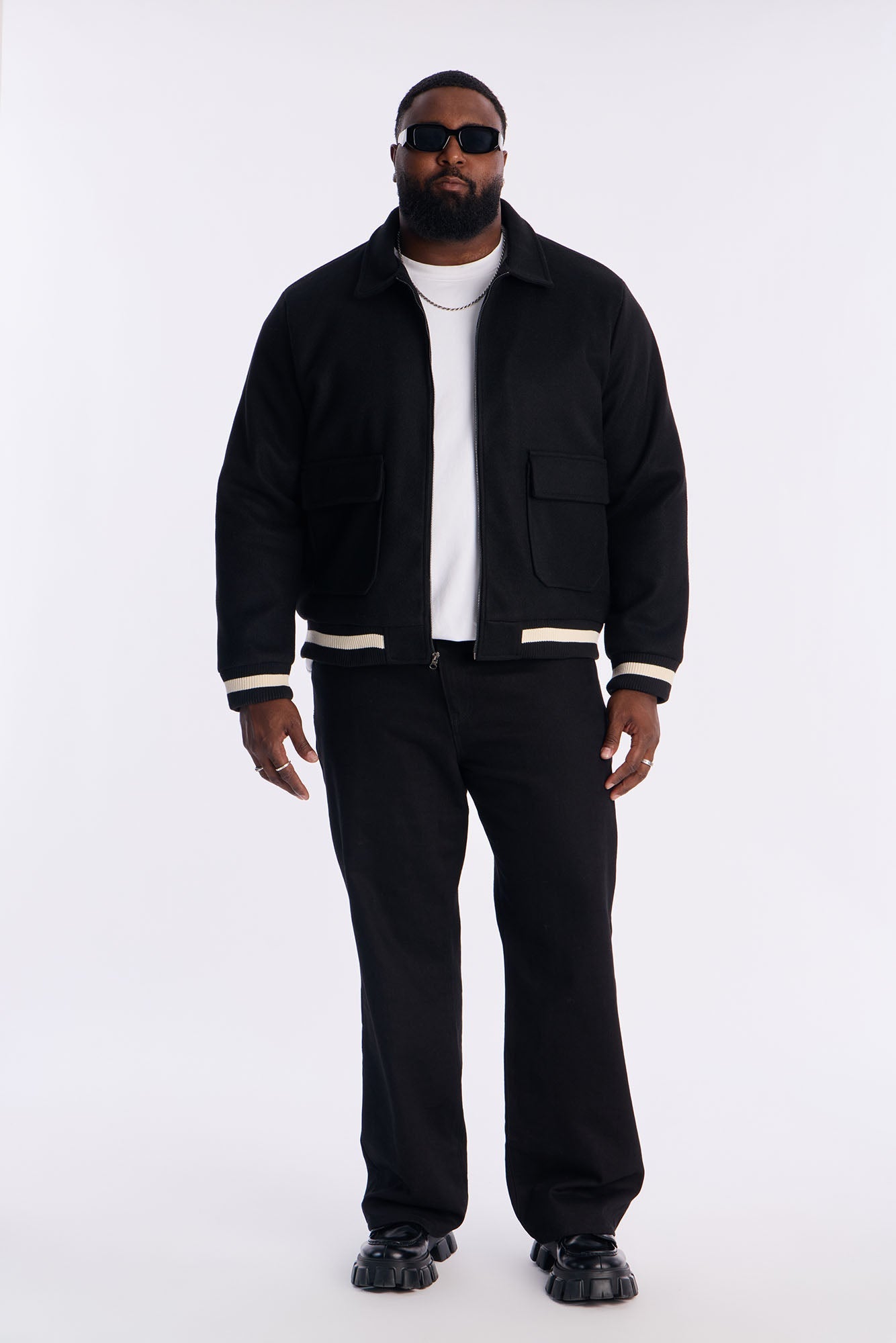 Retro Rib Wool Varsity Jacket - Black