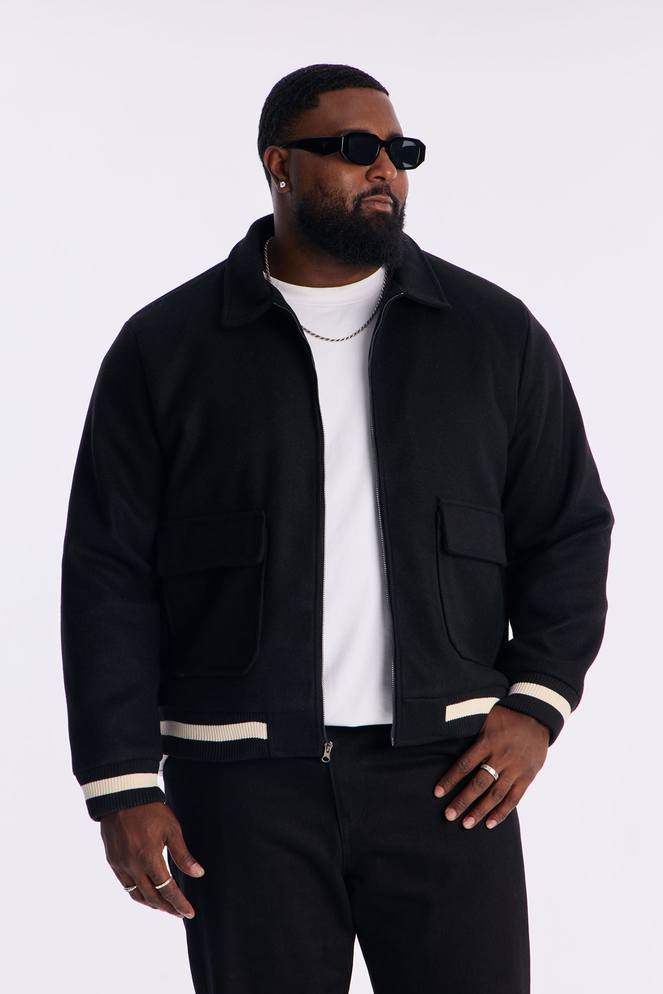 Retro Rib Wool Varsity Jacket - Black