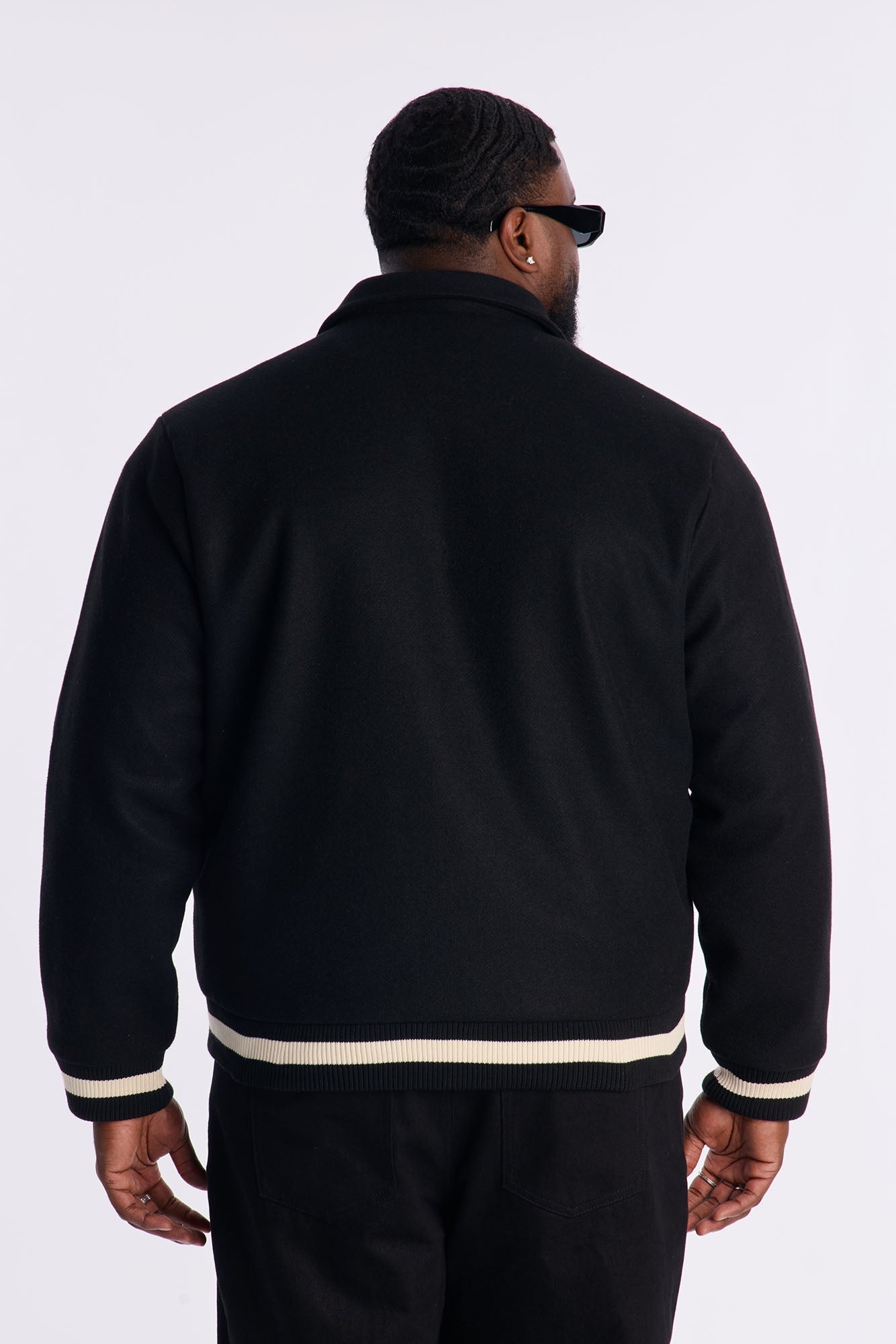 Retro Rib Wool Varsity Jacket - Black