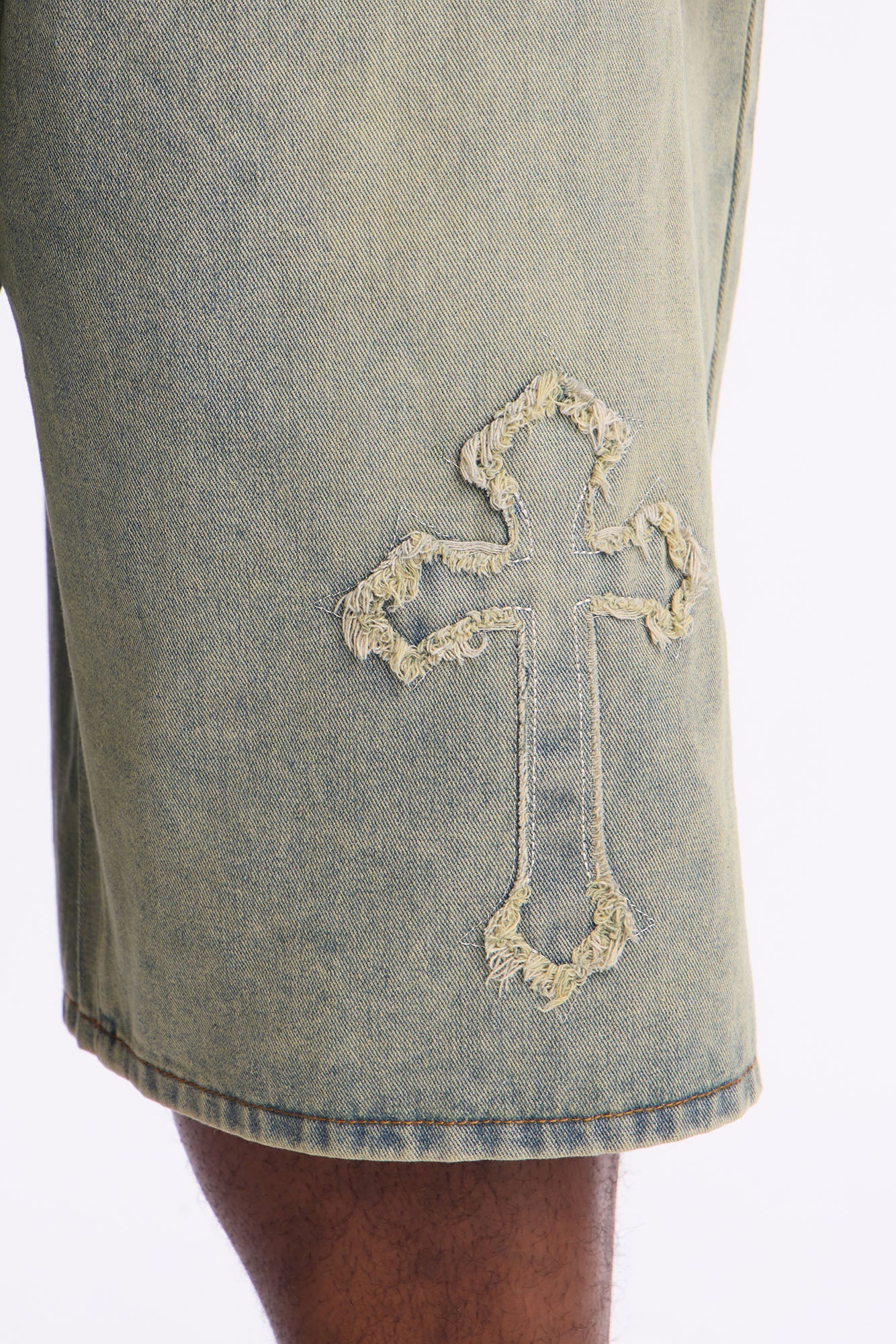 Baggy Love Cross Jeweled Denim Short - Vintage Wash