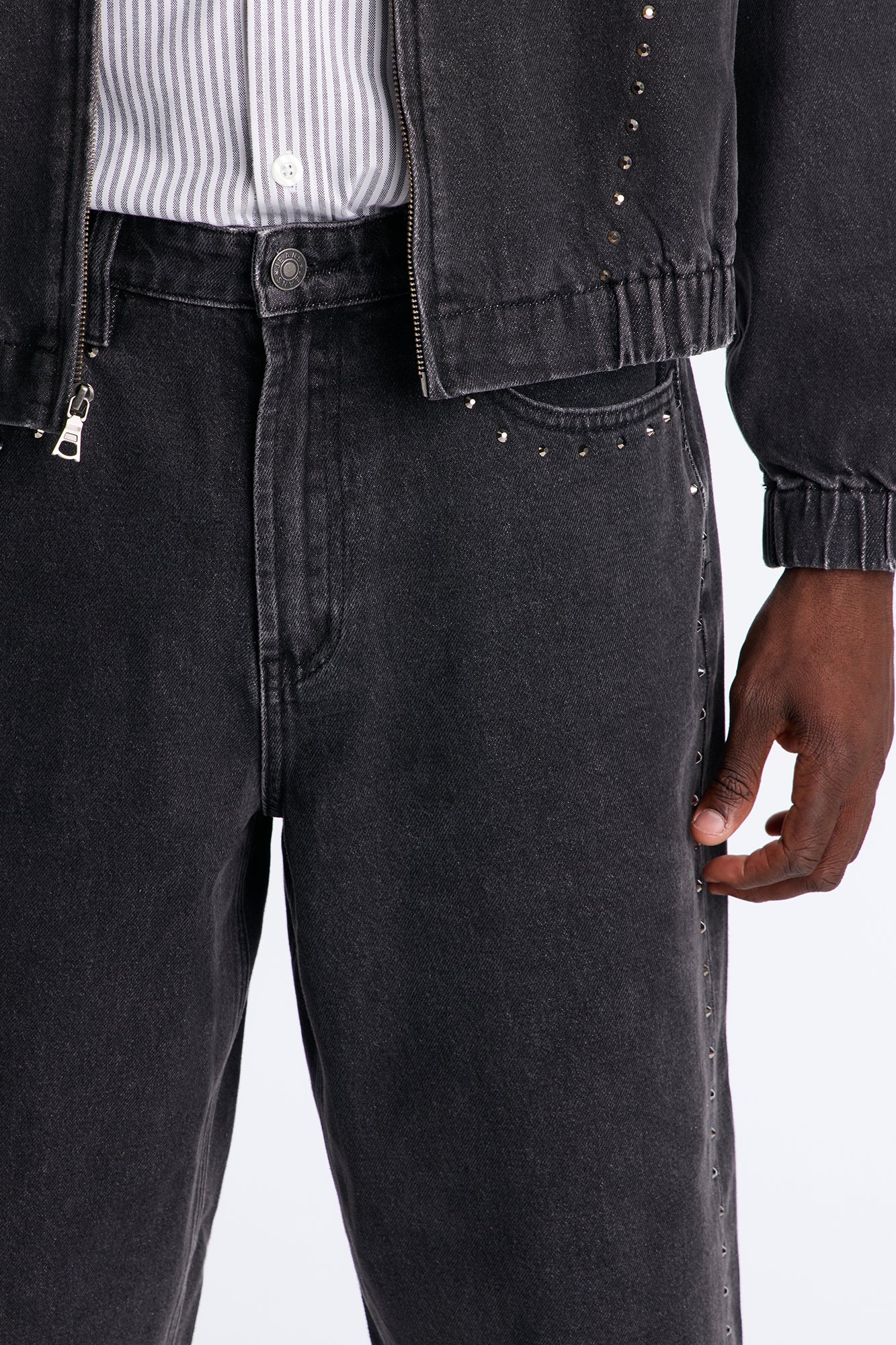Baggy Lined Up Jewels Denim Short - Black Wash
