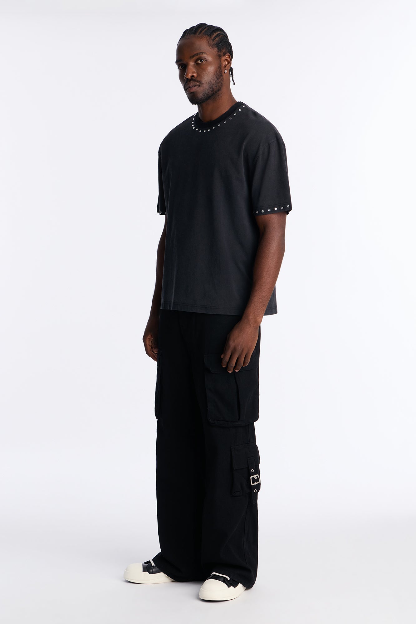 Rhinestone Embellished Knit Tee - Black