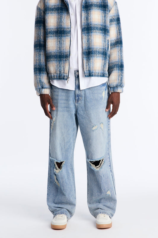 Baggy On The Grind Destroyed Jean - Light Blue Wash