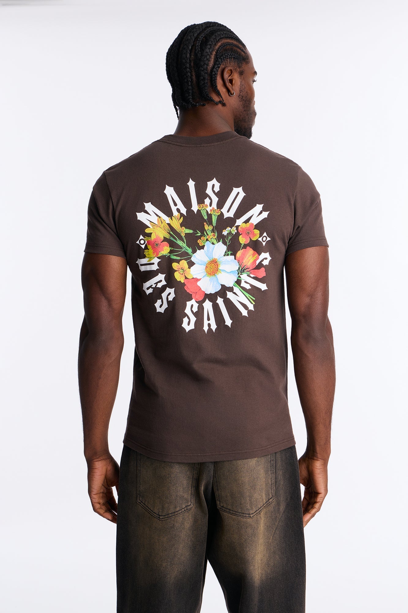 Maison Flower Print Short Sleeve Tee - Brown