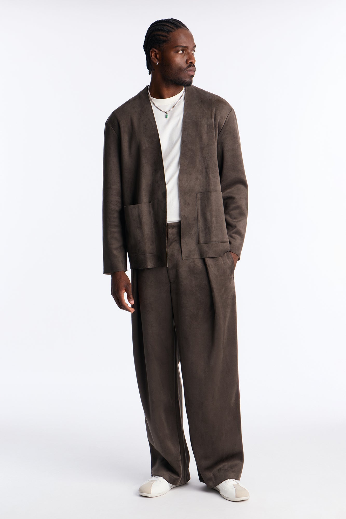 Baggy Noven Edge Suede Guekha Trouser - Grey