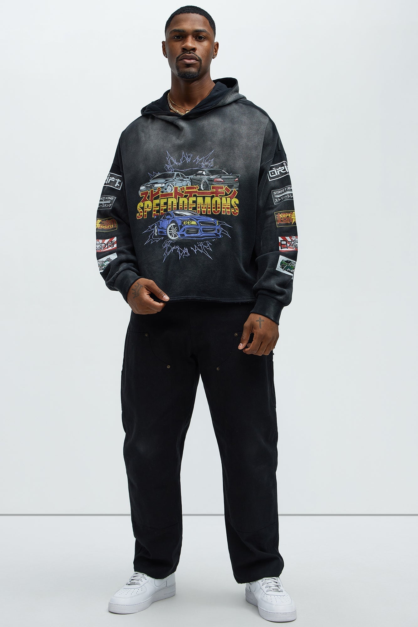 Tyson Speed Demons Boxy Hoodie - Black Wash